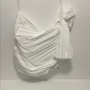 White Pleated Asymmetrical Top